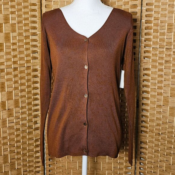 Linda Allard Ellen Tracy Brown Cardigan Sweater Top S NWT - Picture 1 of 5